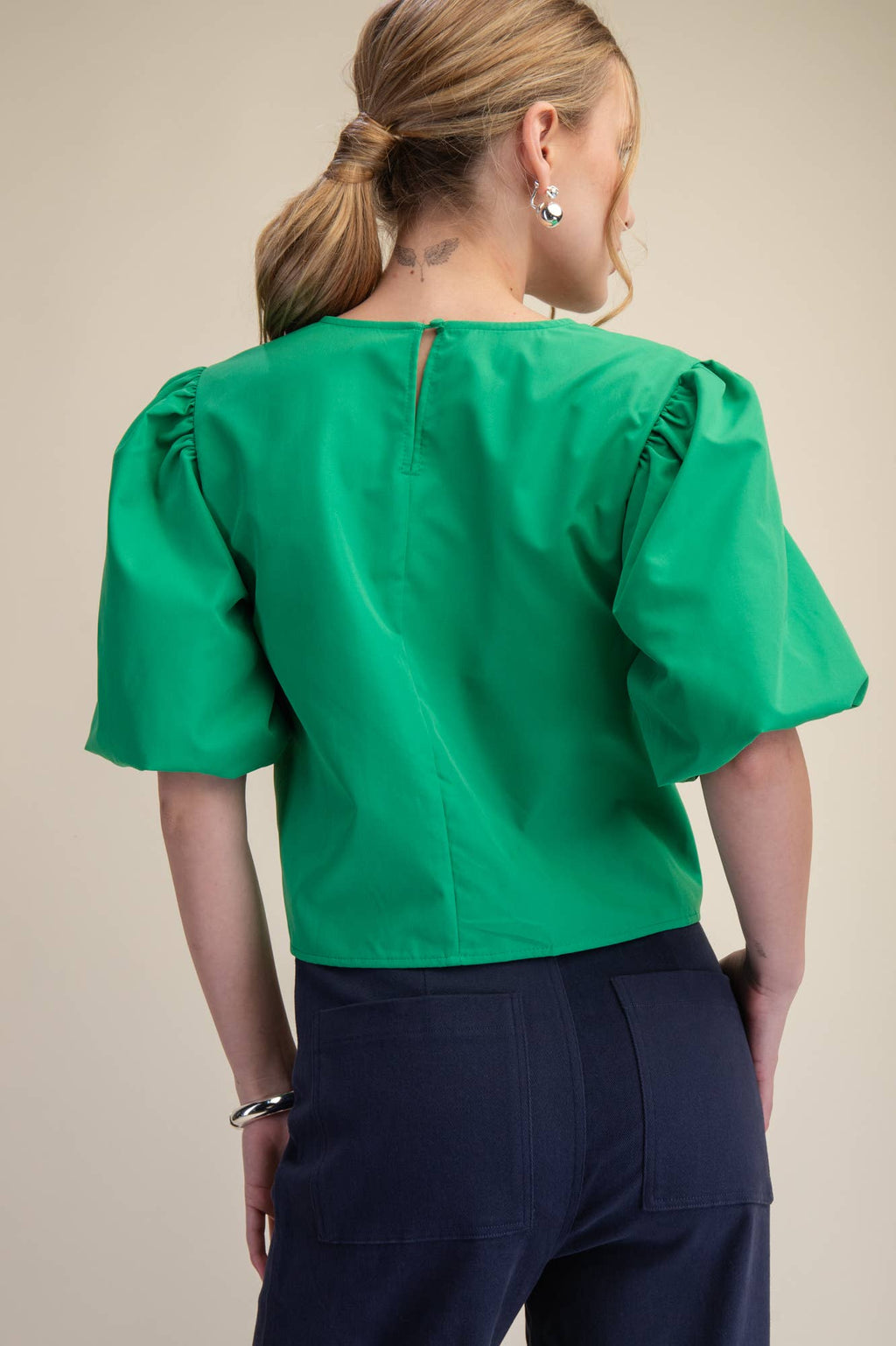 Tie-Front Blouse Puff Sleeve