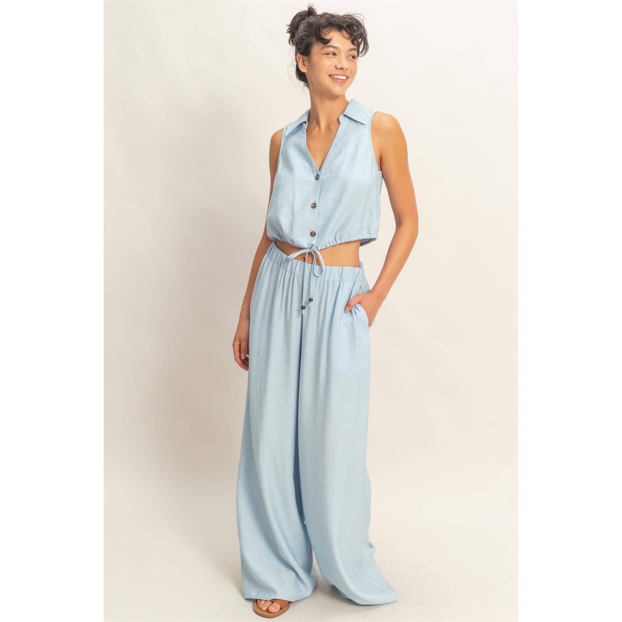 Button Front Vest & Elastic Pants Set