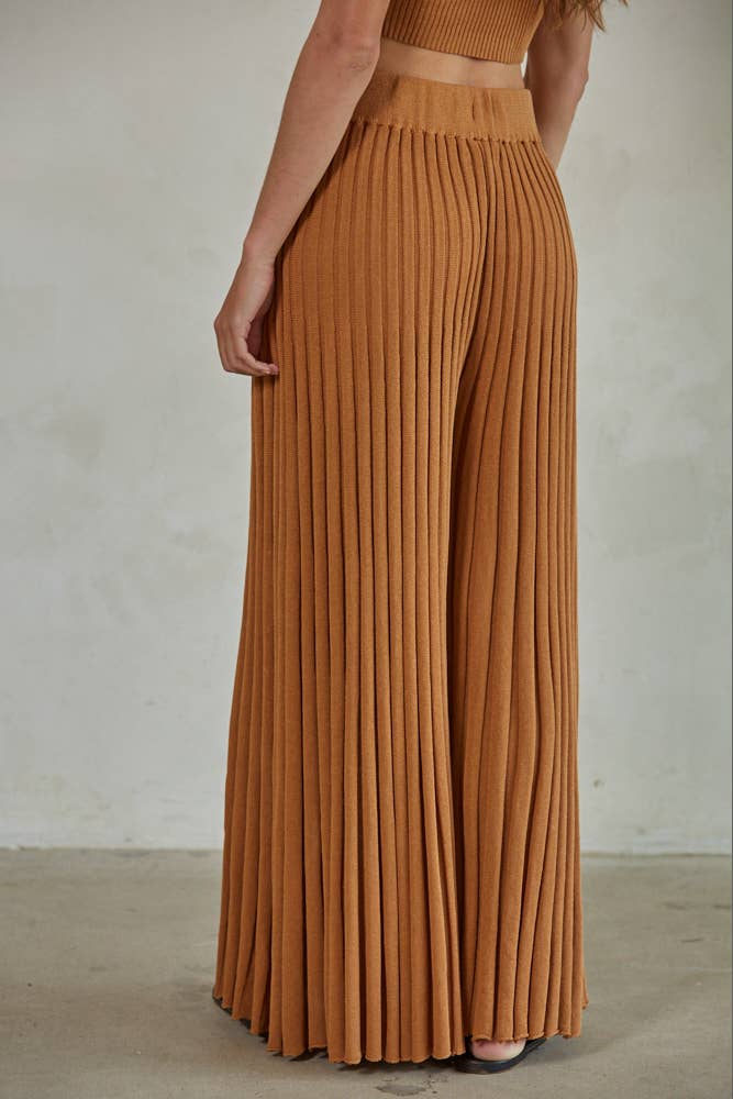 W1658 | Knit Acrylic Sweater Ribbed Flare Pants