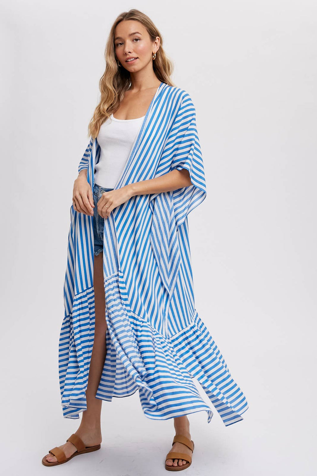 Stripe Print Women's Maxi Duster Kimono