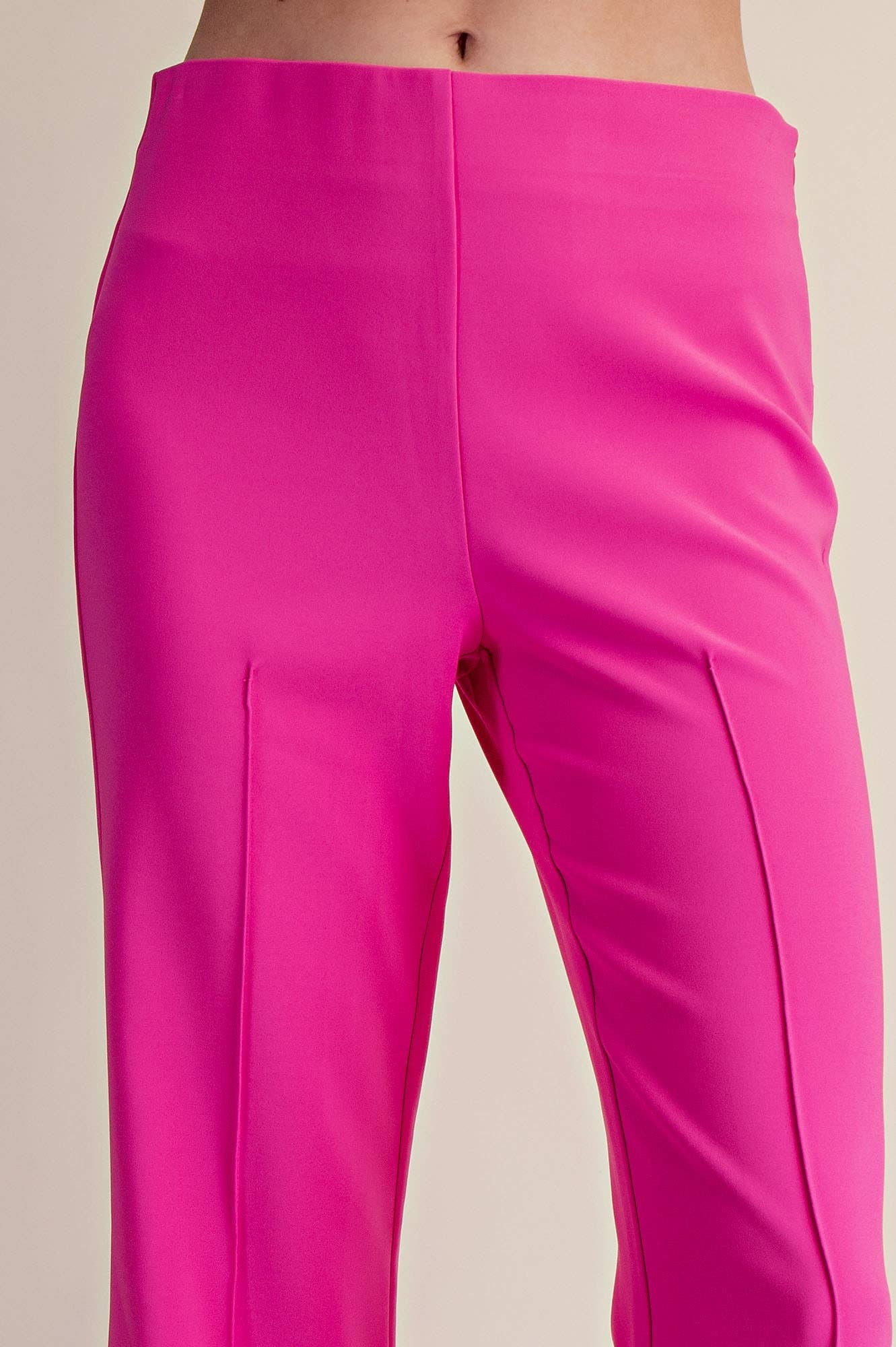 High Waist Stitch Pleats Flare Crop Stretchy Pants