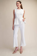 High Waist Stitch Pleats Flare Crop Stretchy Pants