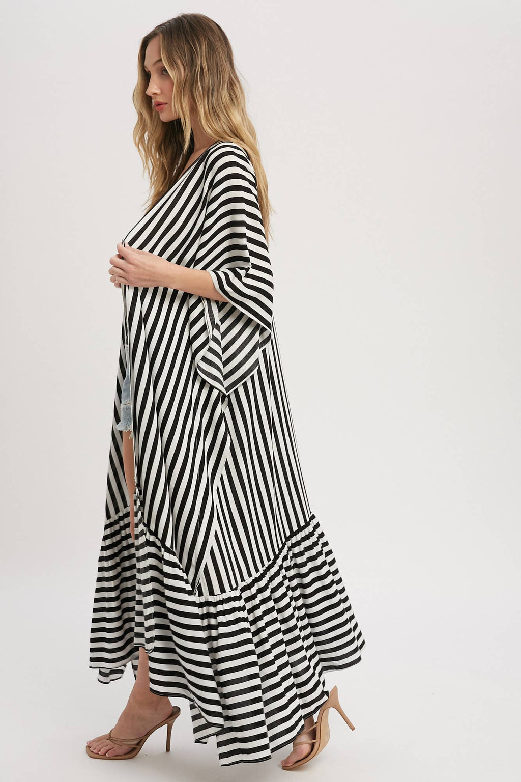 Stripe Print Women's Maxi Duster Kimono