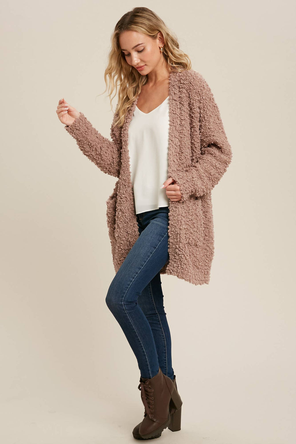 FLUFFY BOUCLÉ OPEN FRONT CARDIGAN