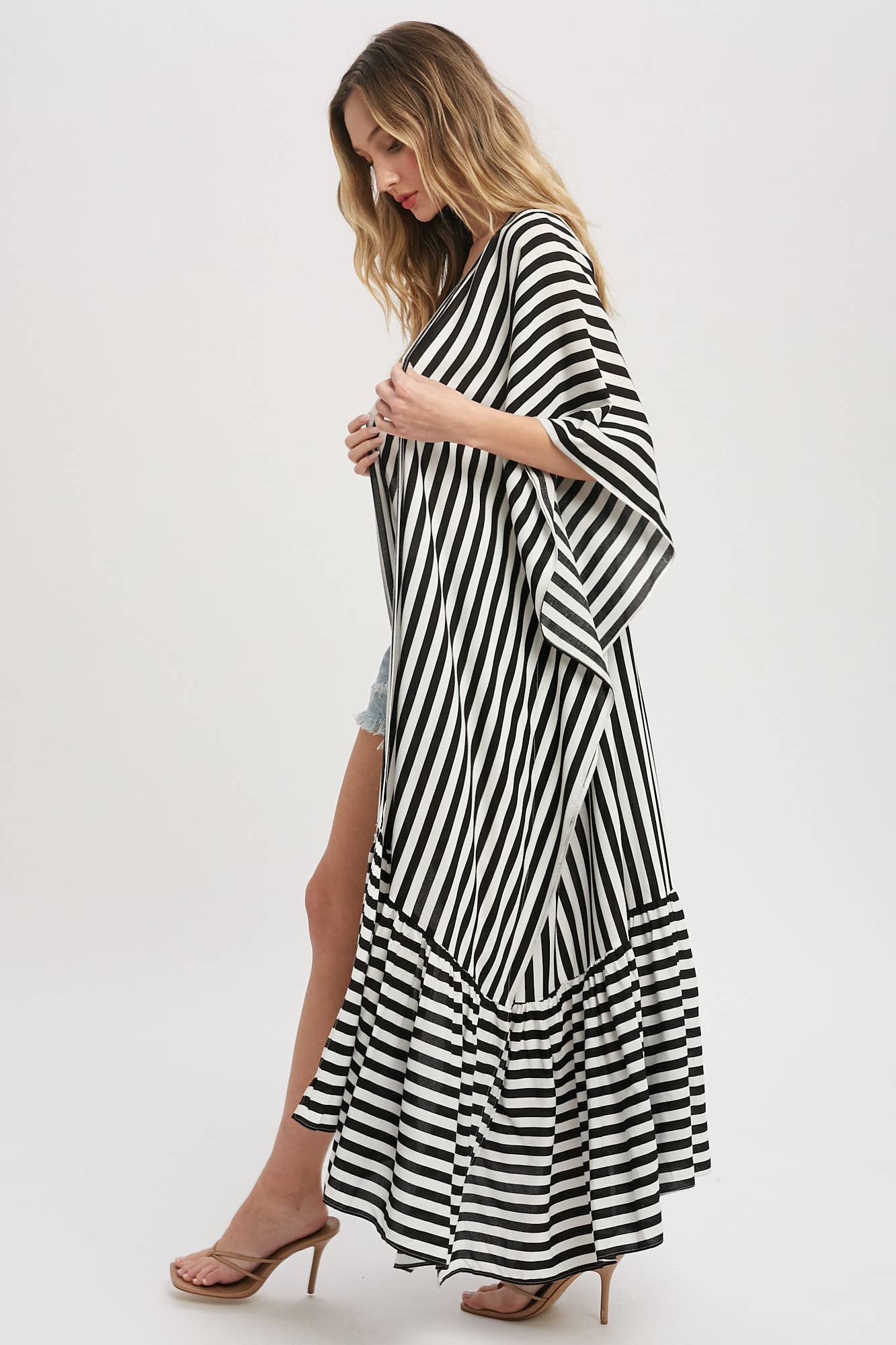 Stripe Print Women's Maxi Duster Kimono
