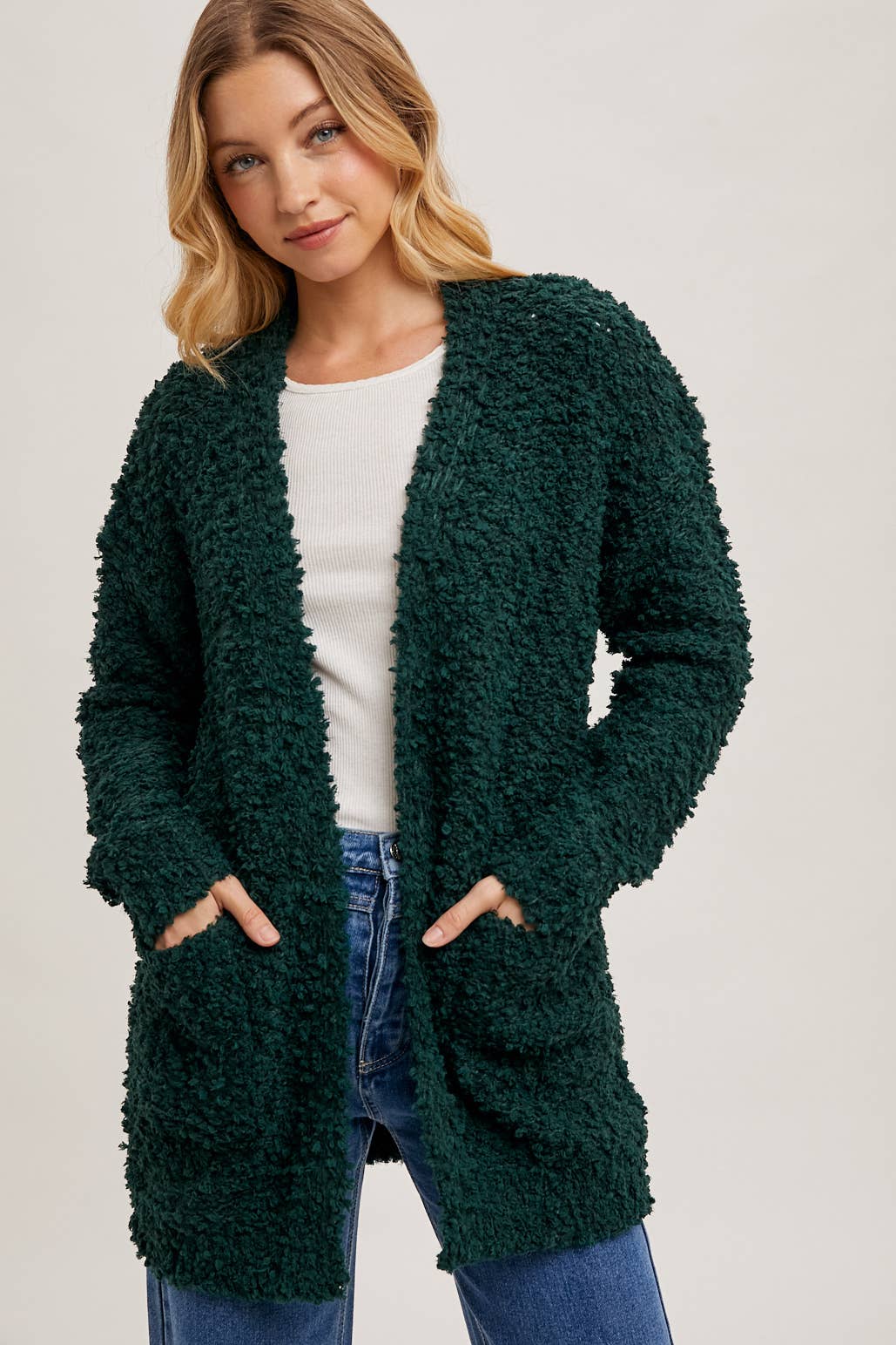 FLUFFY BOUCLÉ OPEN FRONT CARDIGAN