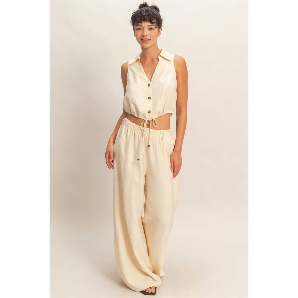 Button Front Vest & Elastic Pants Set