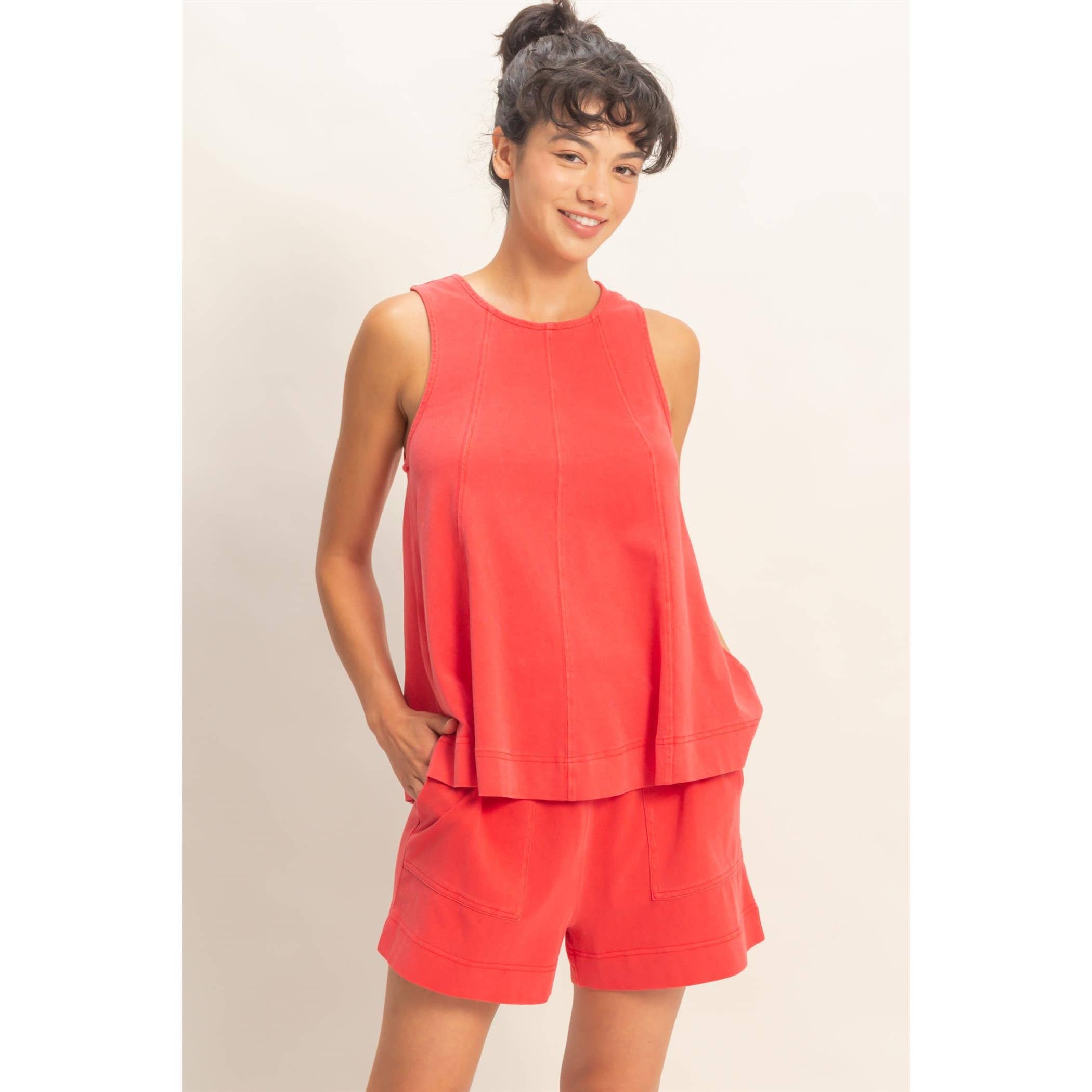 Sleeveless Round Neck Top & Shorts Set