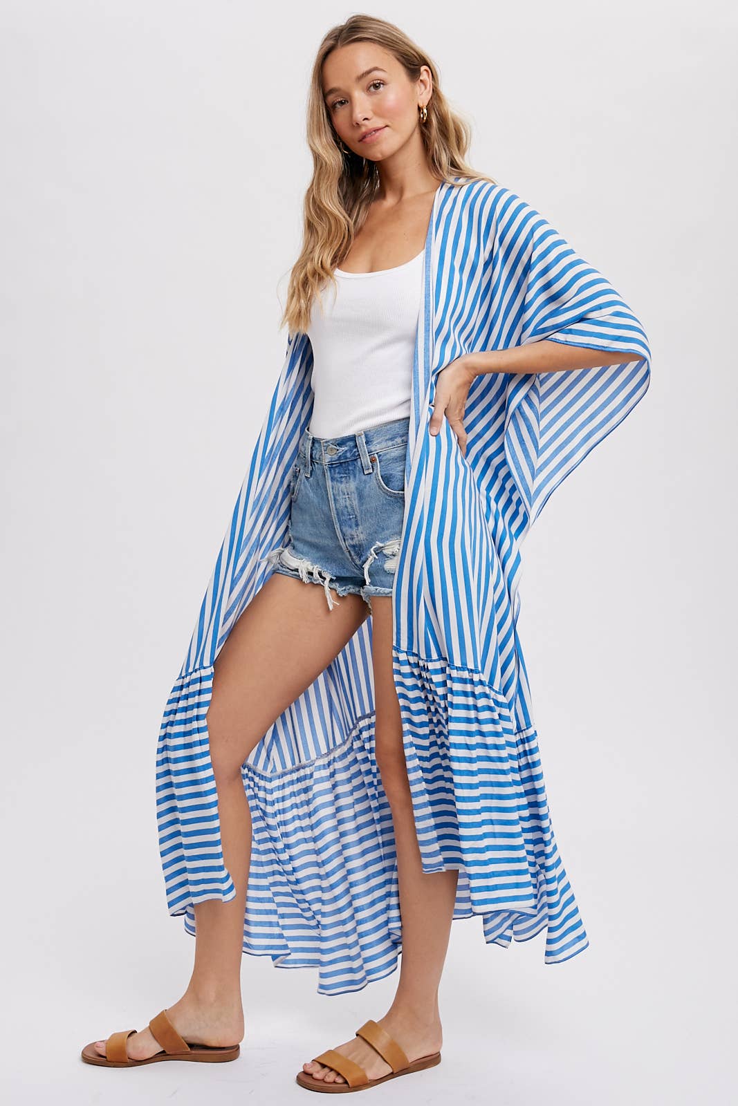 Stripe Print Women's Maxi Duster Kimono