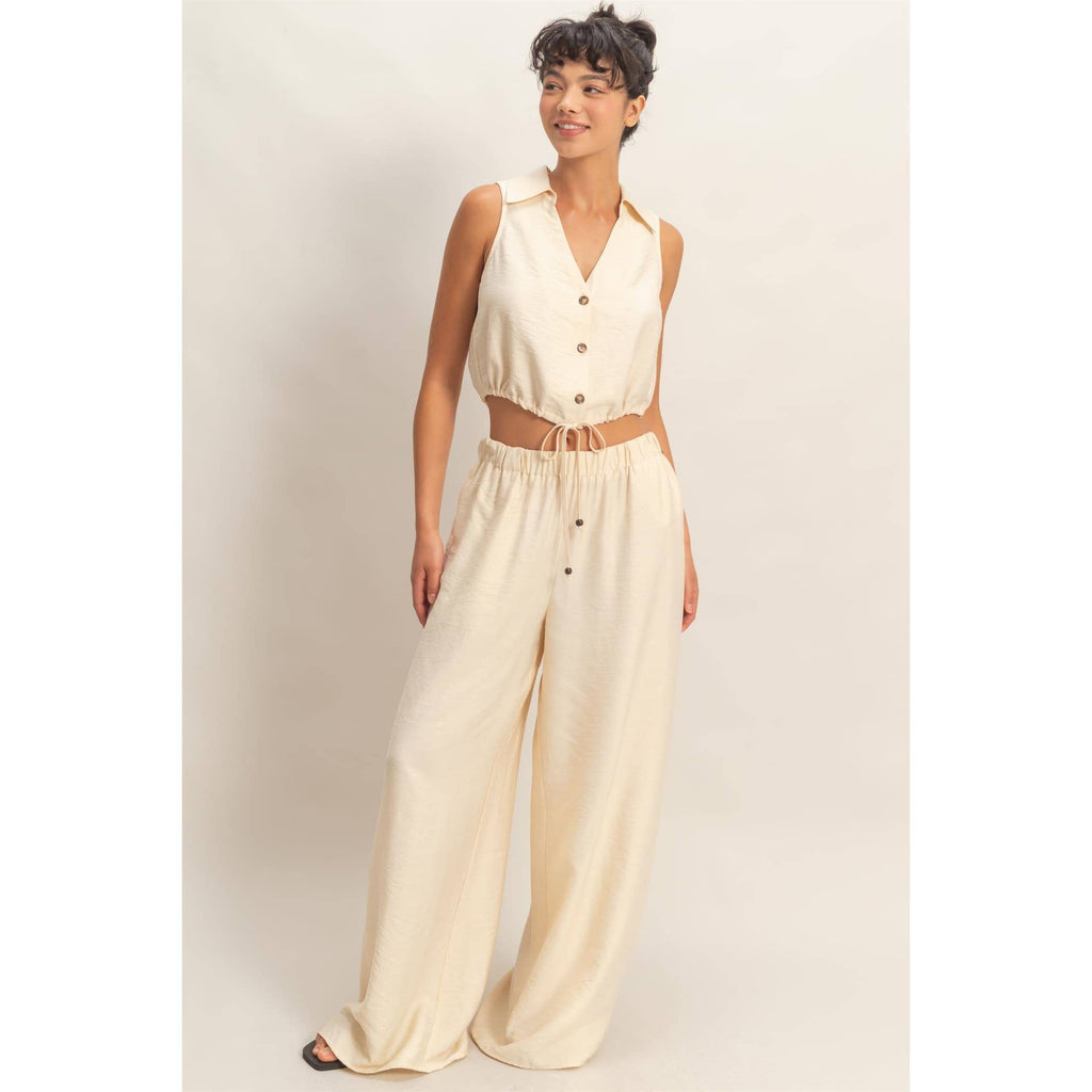 Button Front Vest & Elastic Pants Set