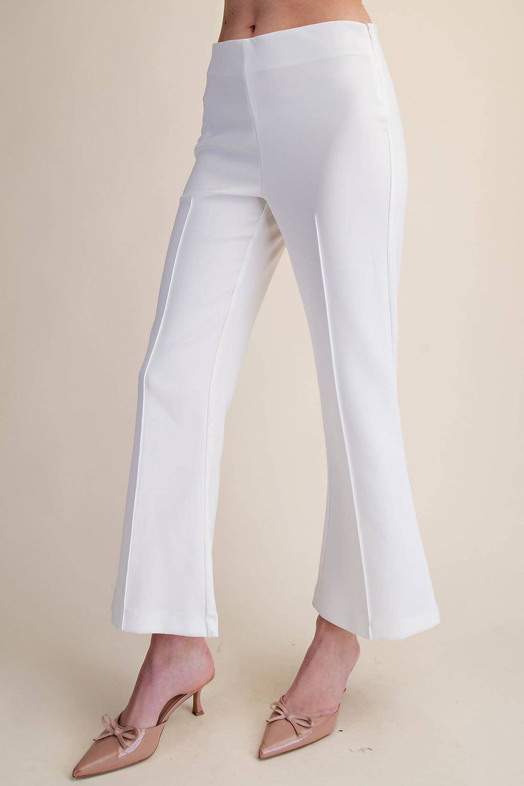 High Waist Stitch Pleats Flare Crop Stretchy Pants
