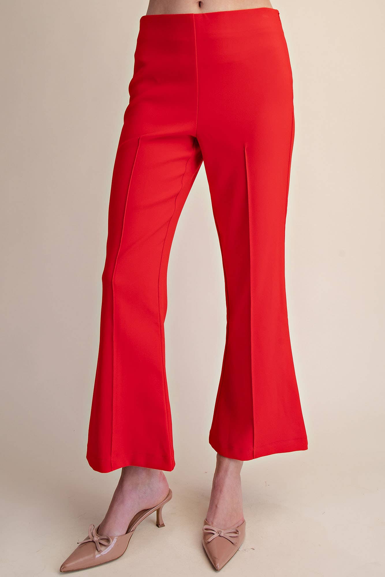 High Waist Stitch Pleats Flare Crop Stretchy Pants