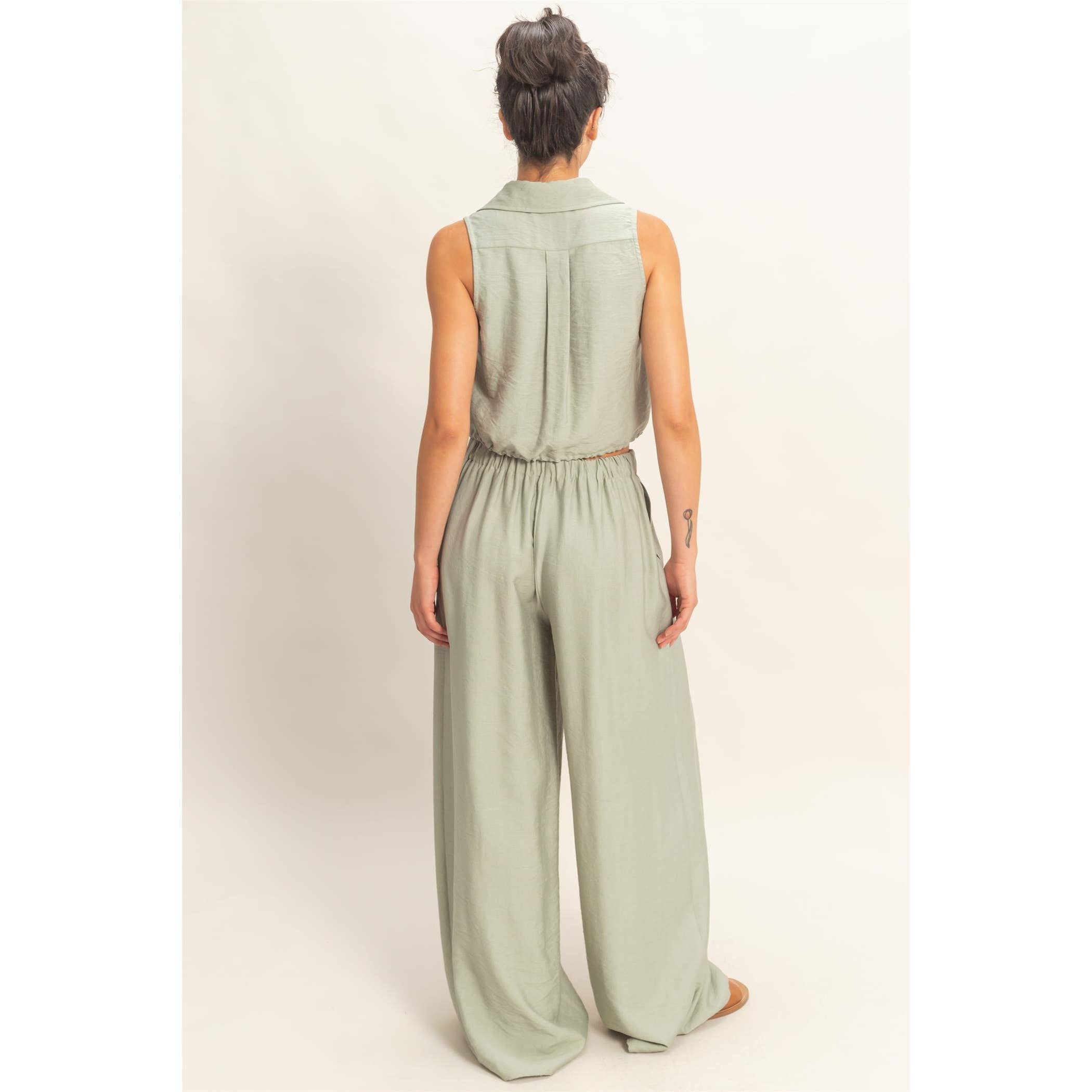 Button Front Vest & Elastic Pants Set
