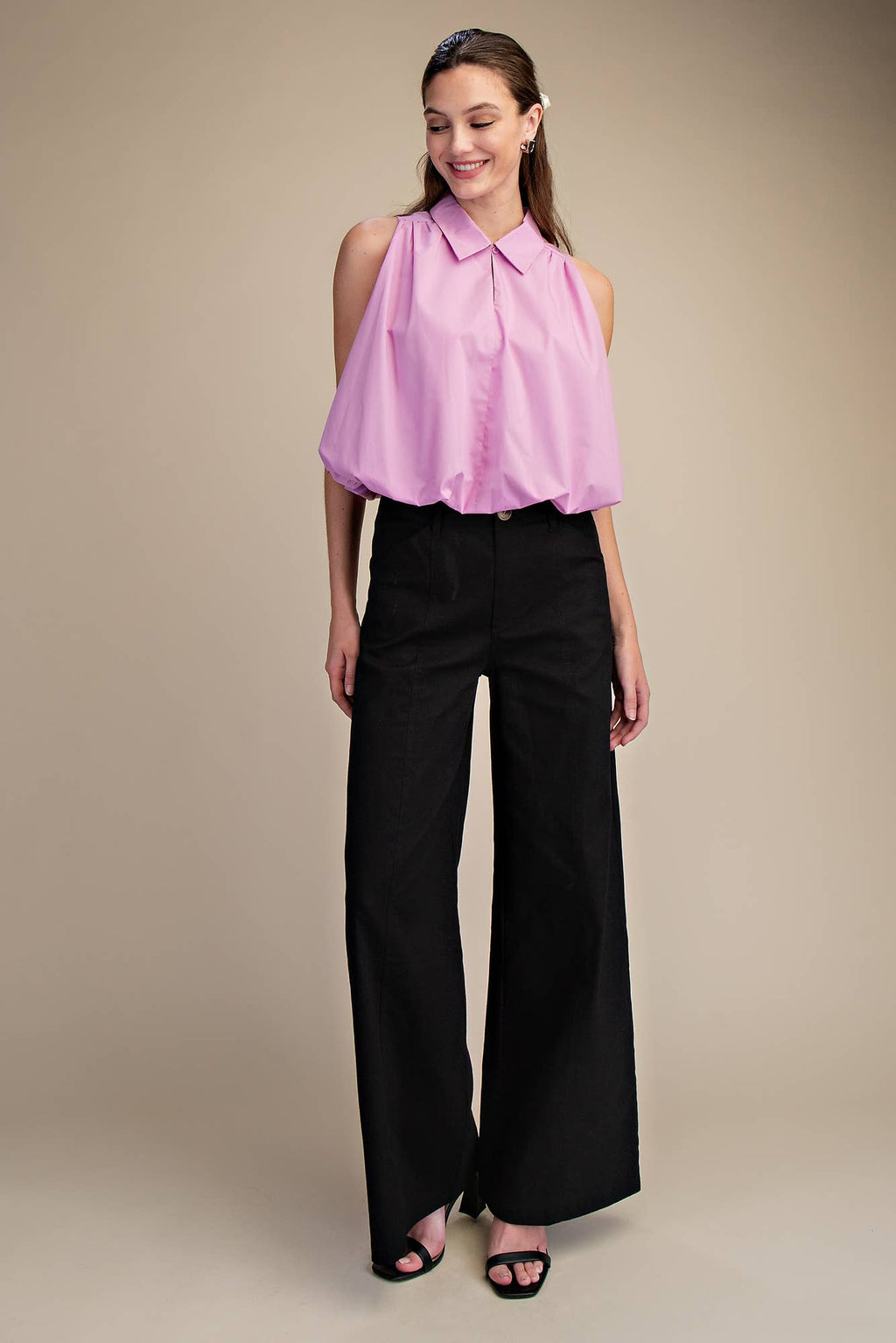 Bubble Hem Sleeveless Shirt Top