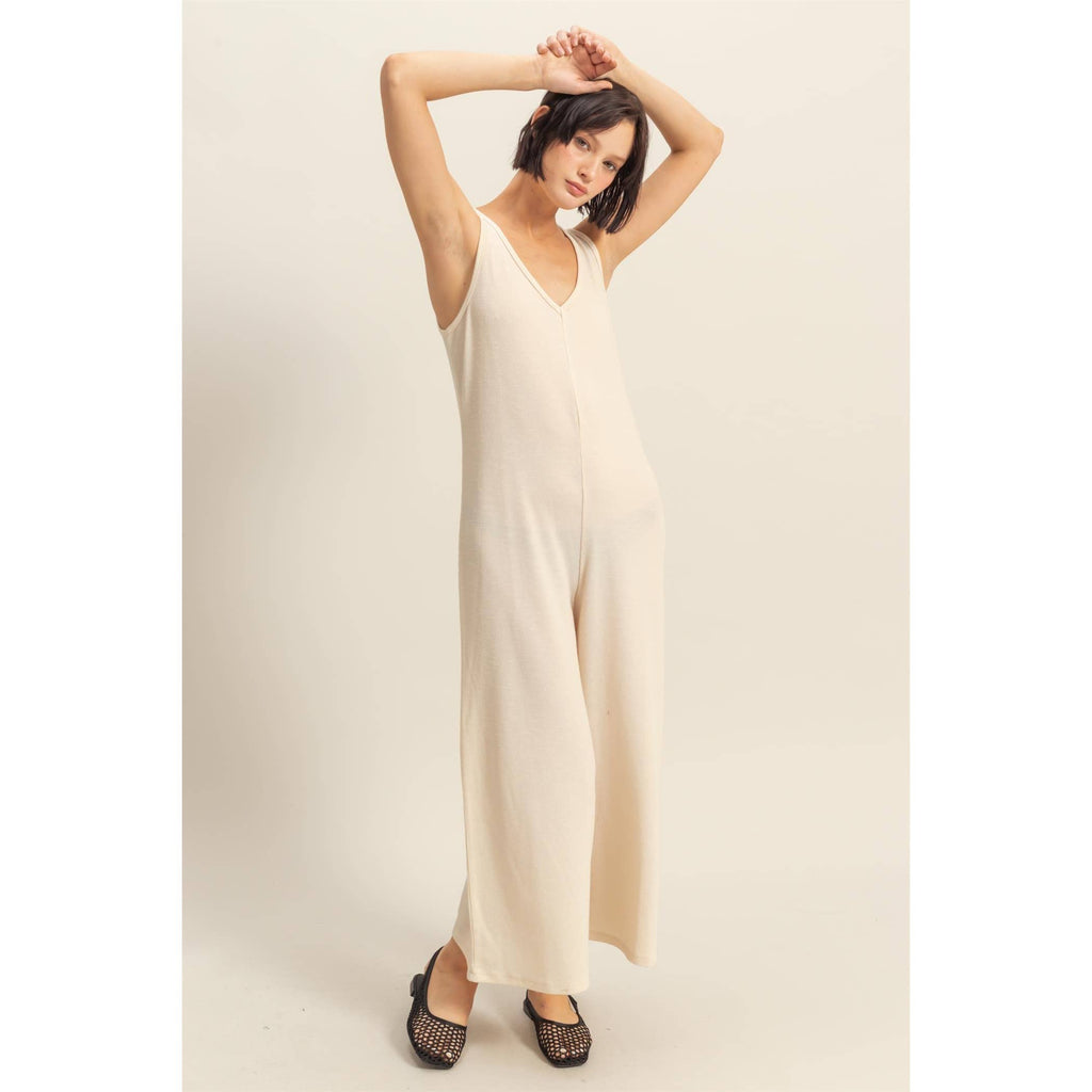 V-Neck Sleeveless Wide Leg Jumpsuit