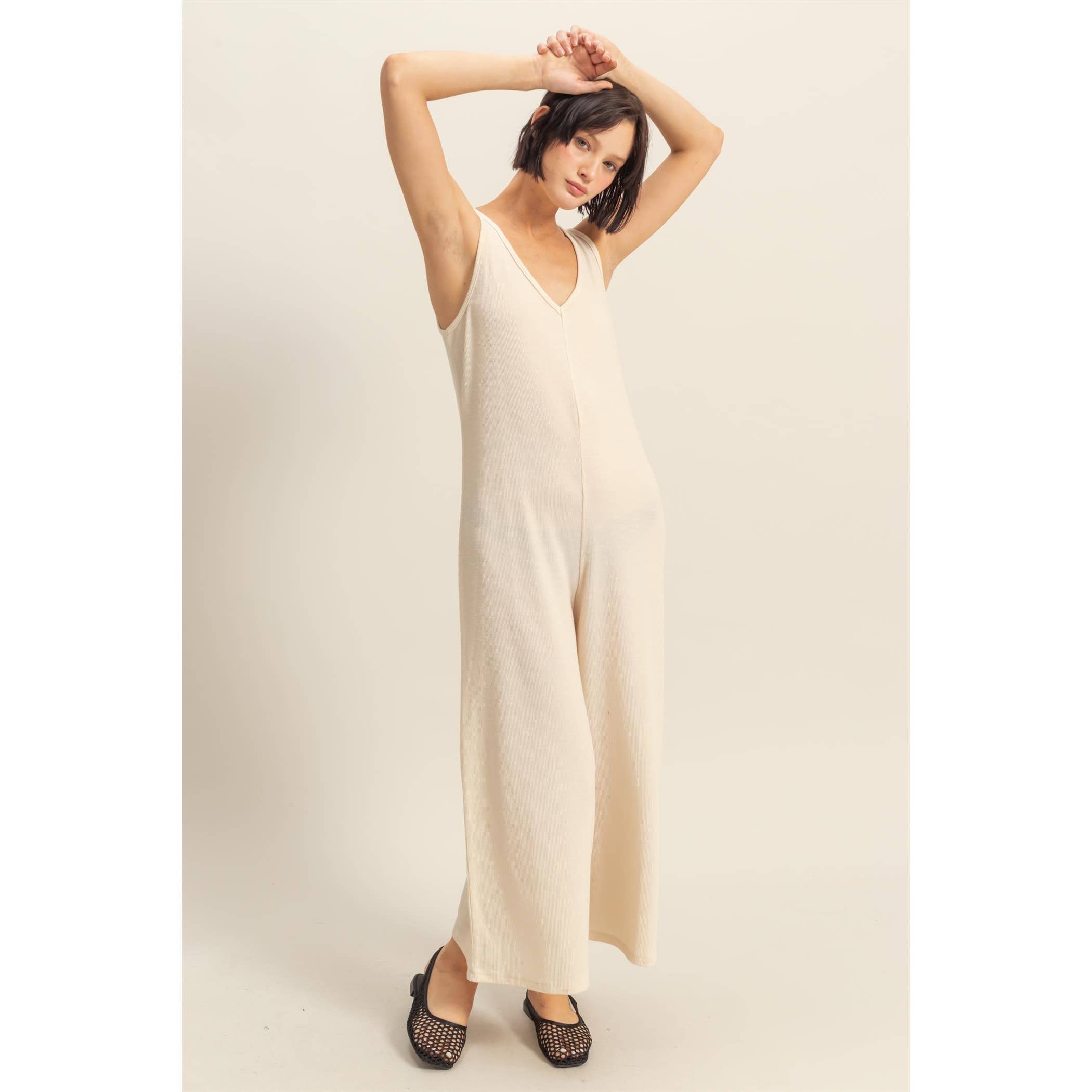 V-Neck Sleeveless Wide Leg Jumpsuit