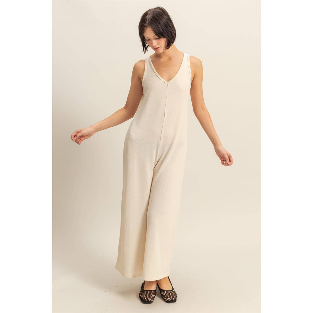 V-Neck Sleeveless Wide Leg Jumpsuit