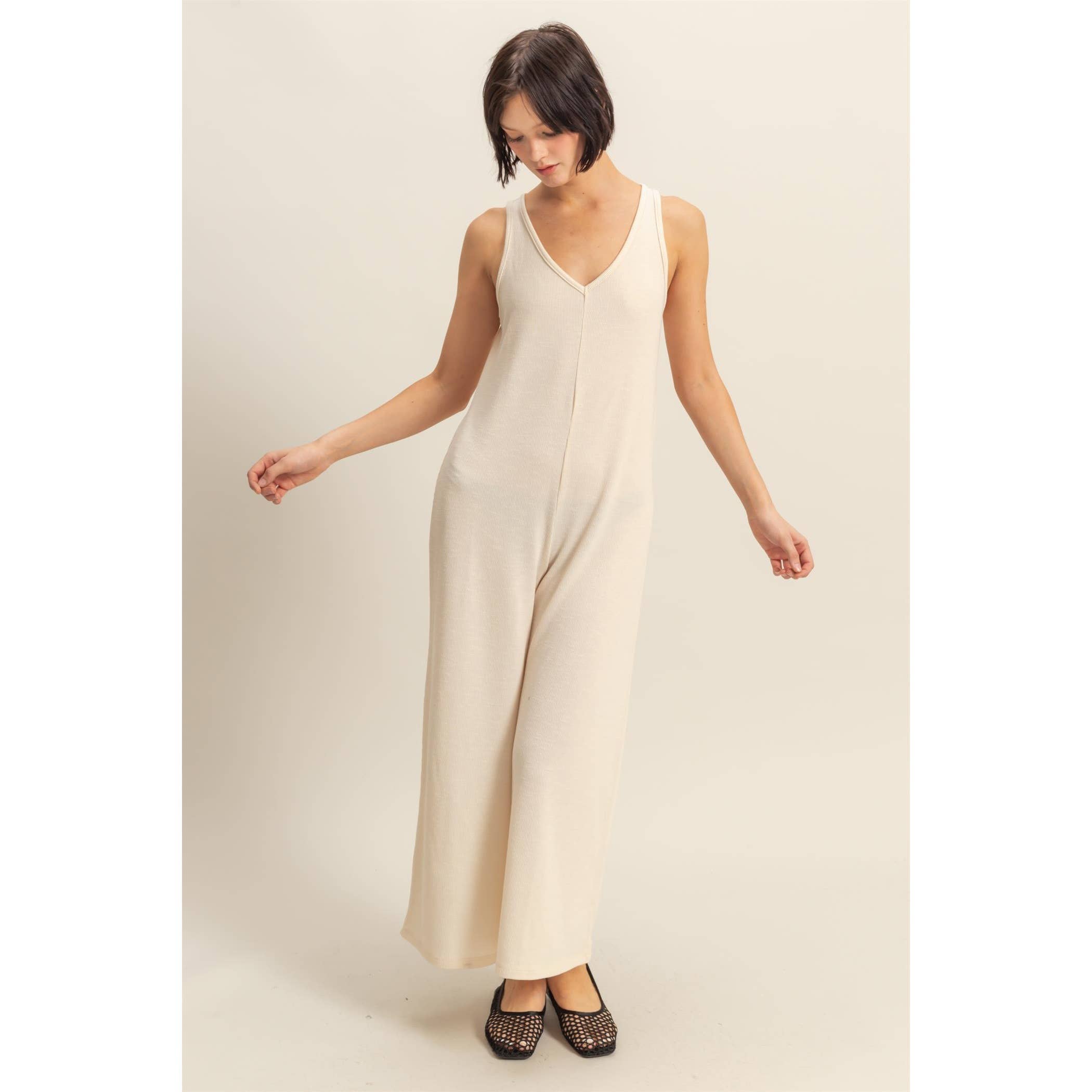 V-Neck Sleeveless Wide Leg Jumpsuit