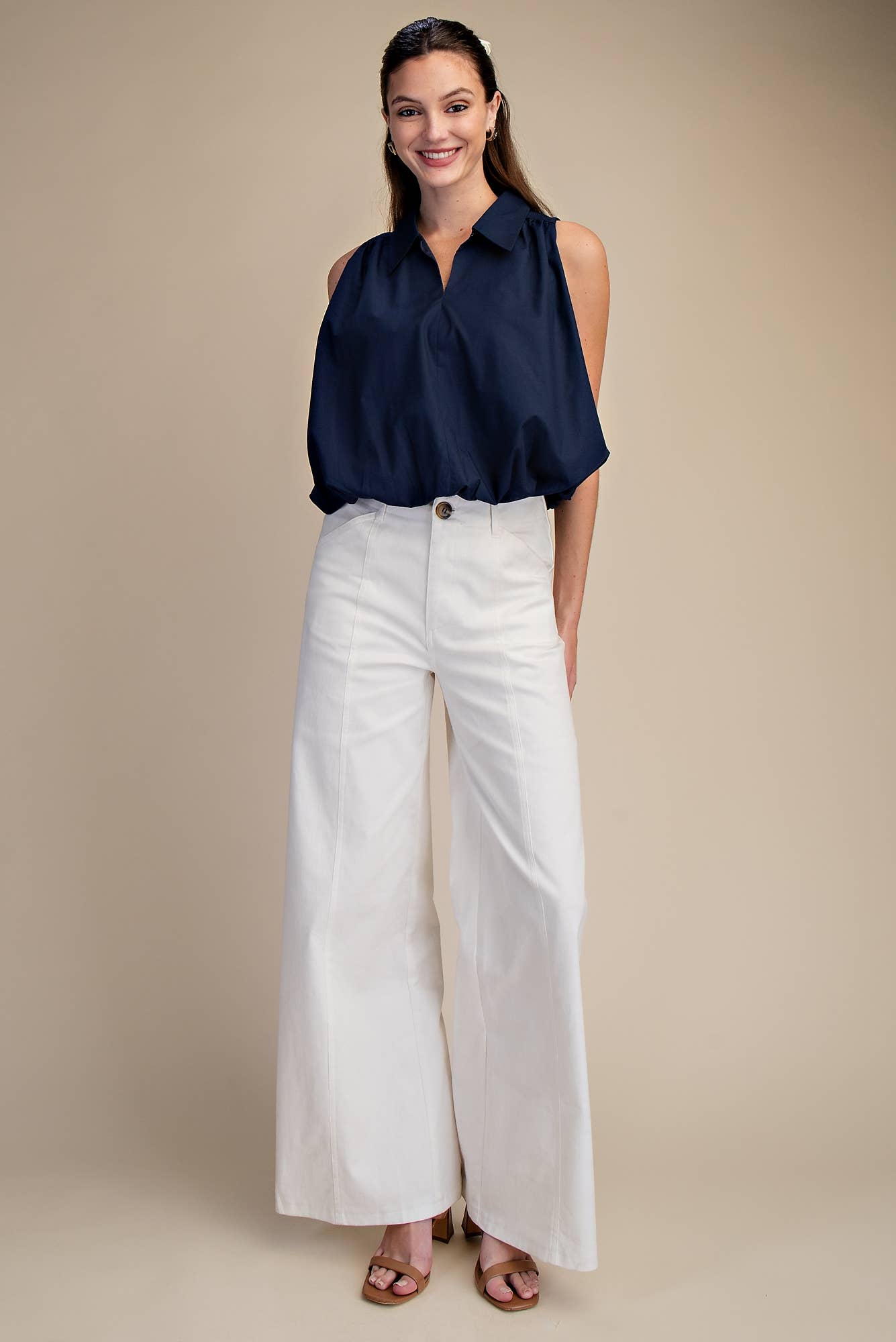 Bubble Hem Sleeveless Shirt Top