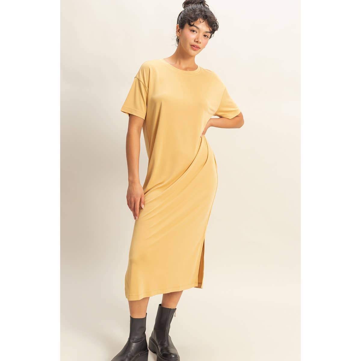 Side Slit T-Shirt Midi Dress