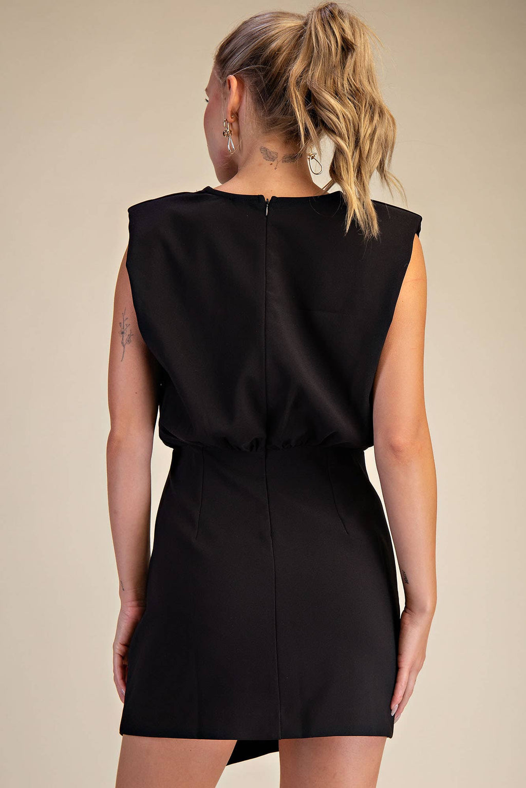 Round Neck Shoulder Padded Mini Dress