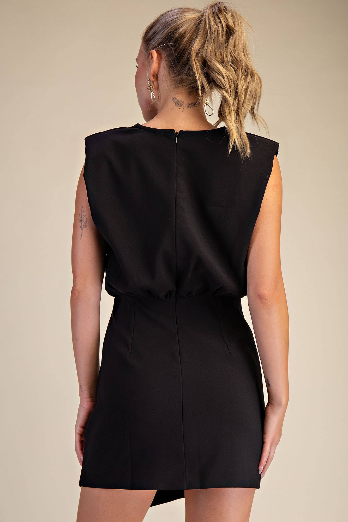 Round Neck Shoulder Padded Mini Dress
