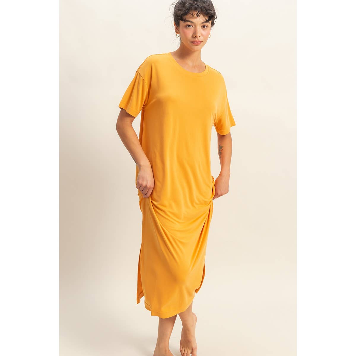 Side Slit T-Shirt Midi Dress