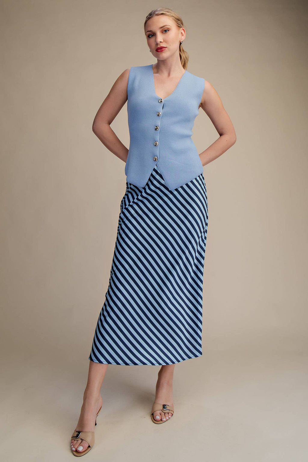 Waist Elastic Band Midi Skirt