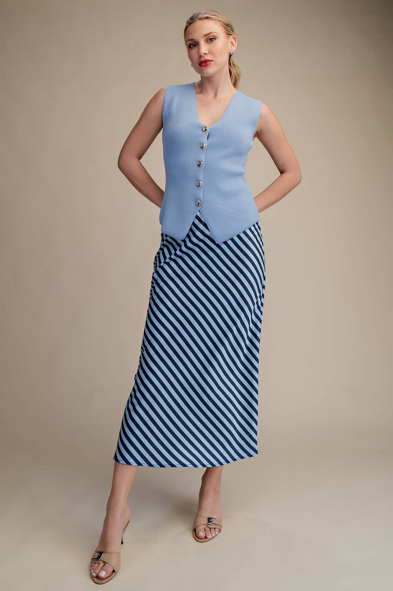 Waist Elastic Band Midi Skirt