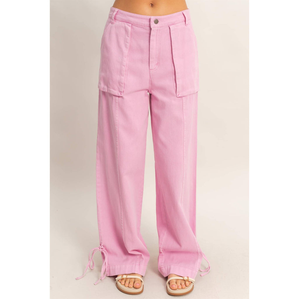 High Rise Cargo Pants With Ankle Ties