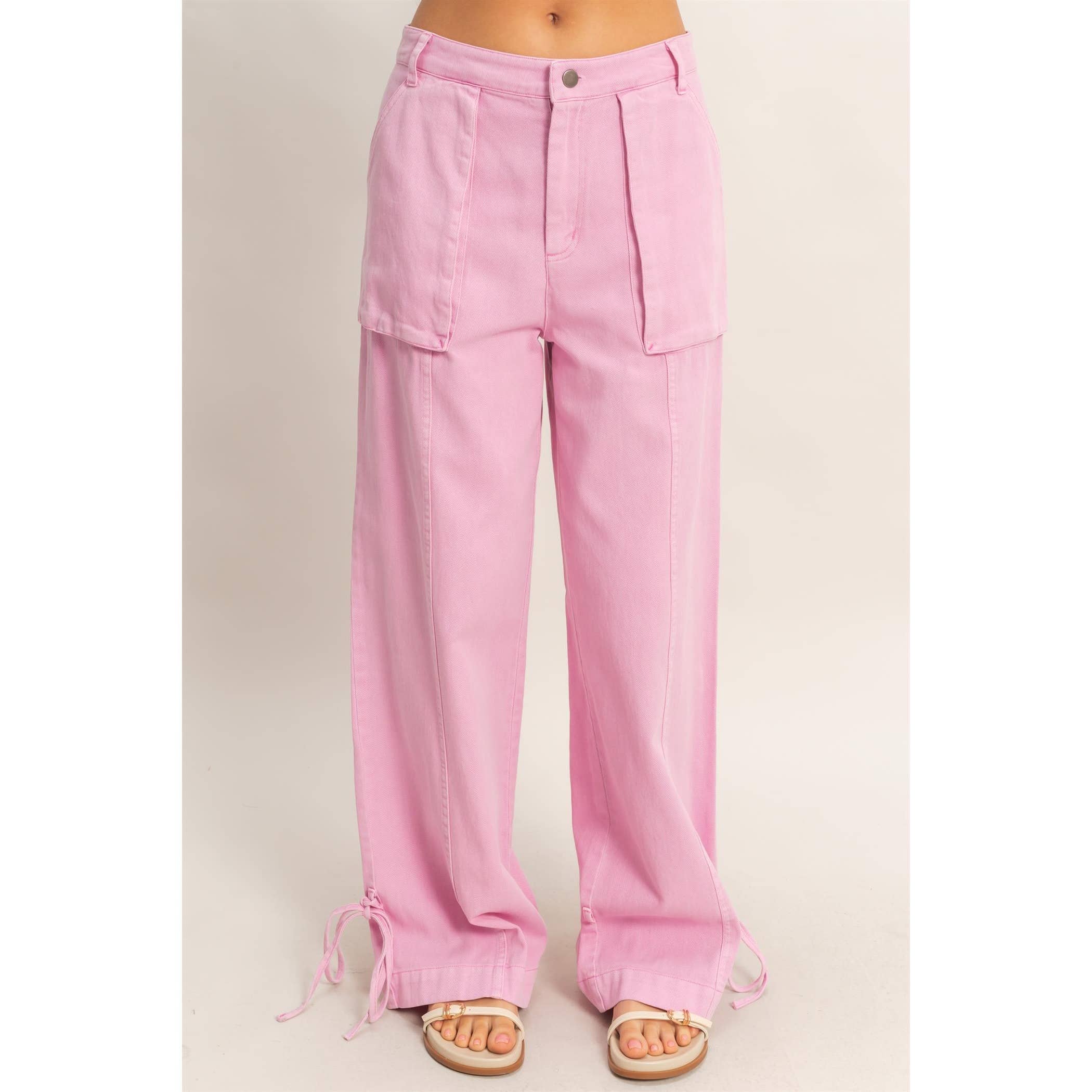 High Rise Cargo Pants With Ankle Ties