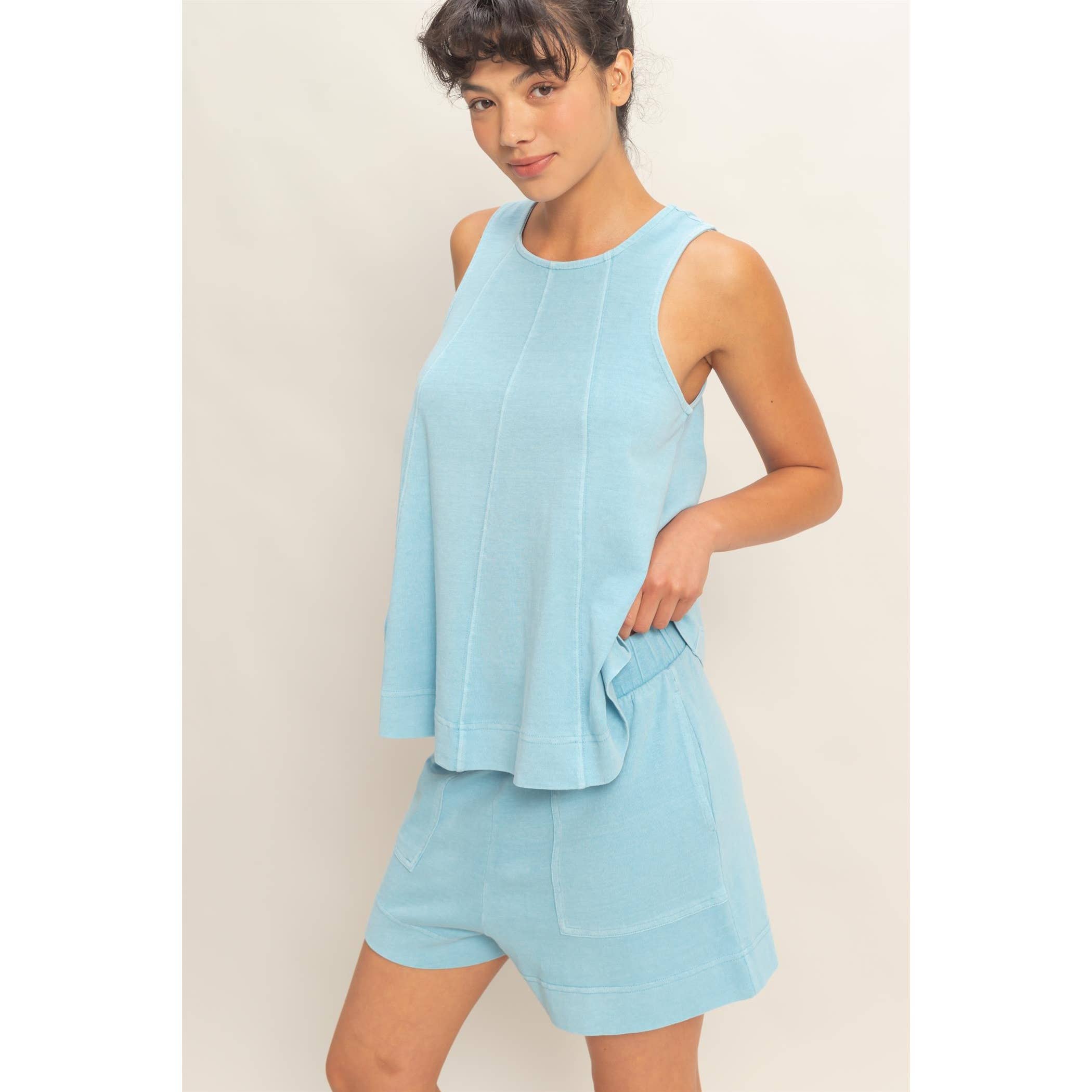 Sleeveless Round Neck Top & Shorts Set