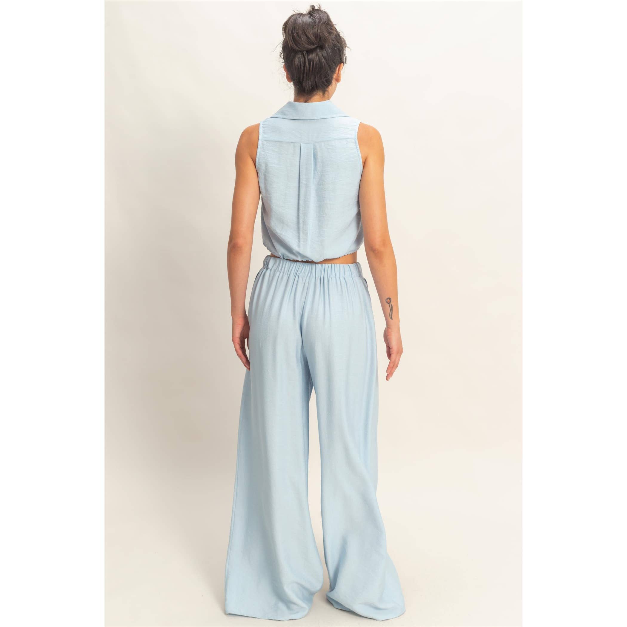 Button Front Vest & Elastic Pants Set