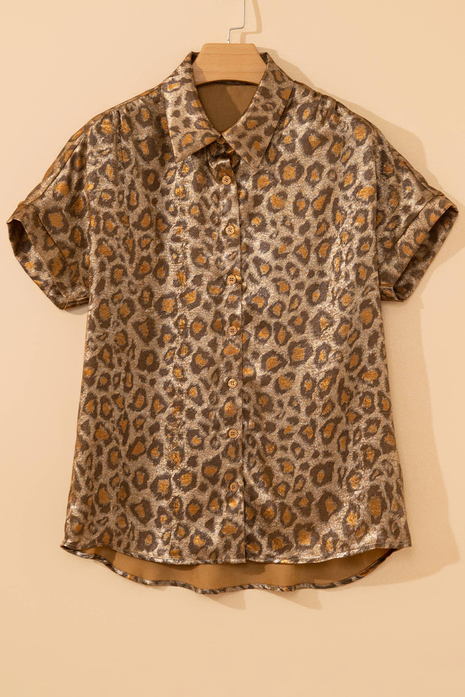 Metallic Leopard Short Sleeve Casual Shirt (S-4X)