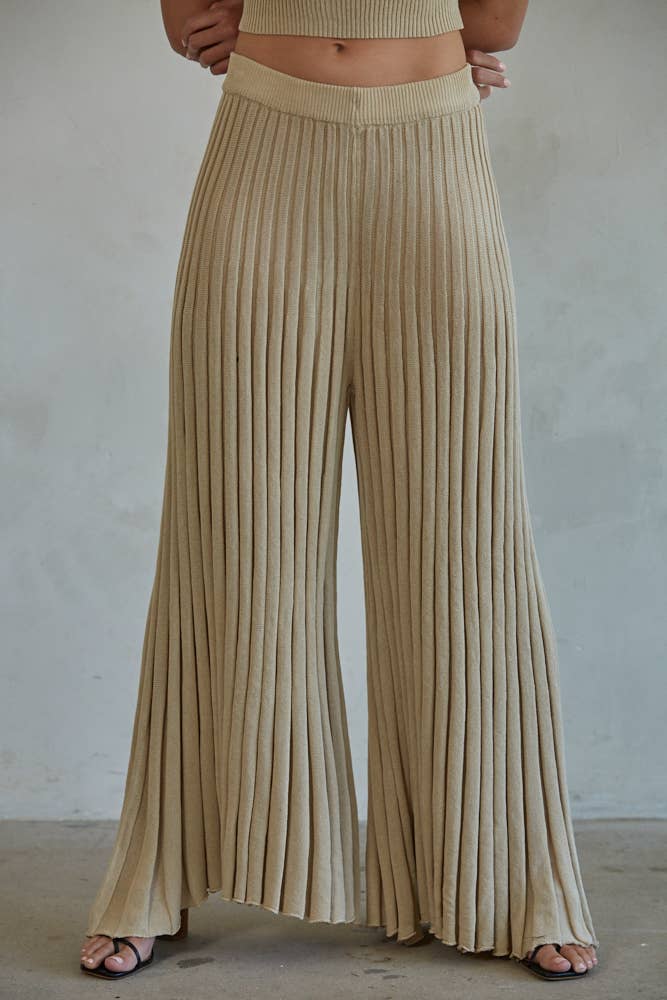 W1658 | Knit Acrylic Sweater Ribbed Flare Pants