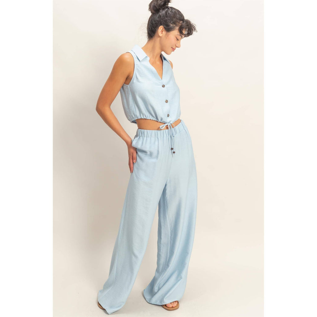 Button Front Vest & Elastic Pants Set