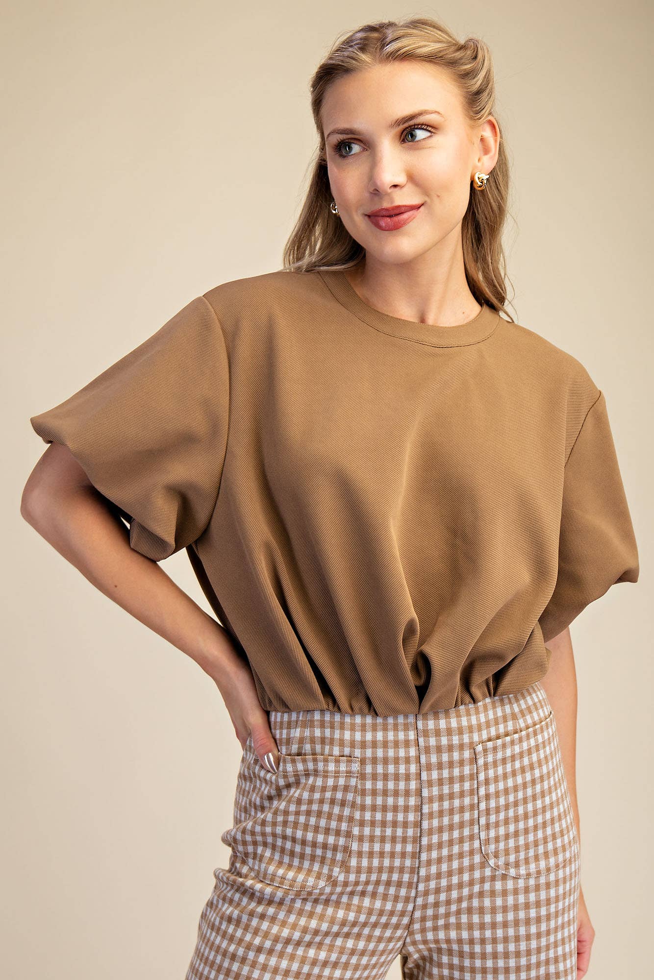 Bubble Sleeve and Hem Crop Top