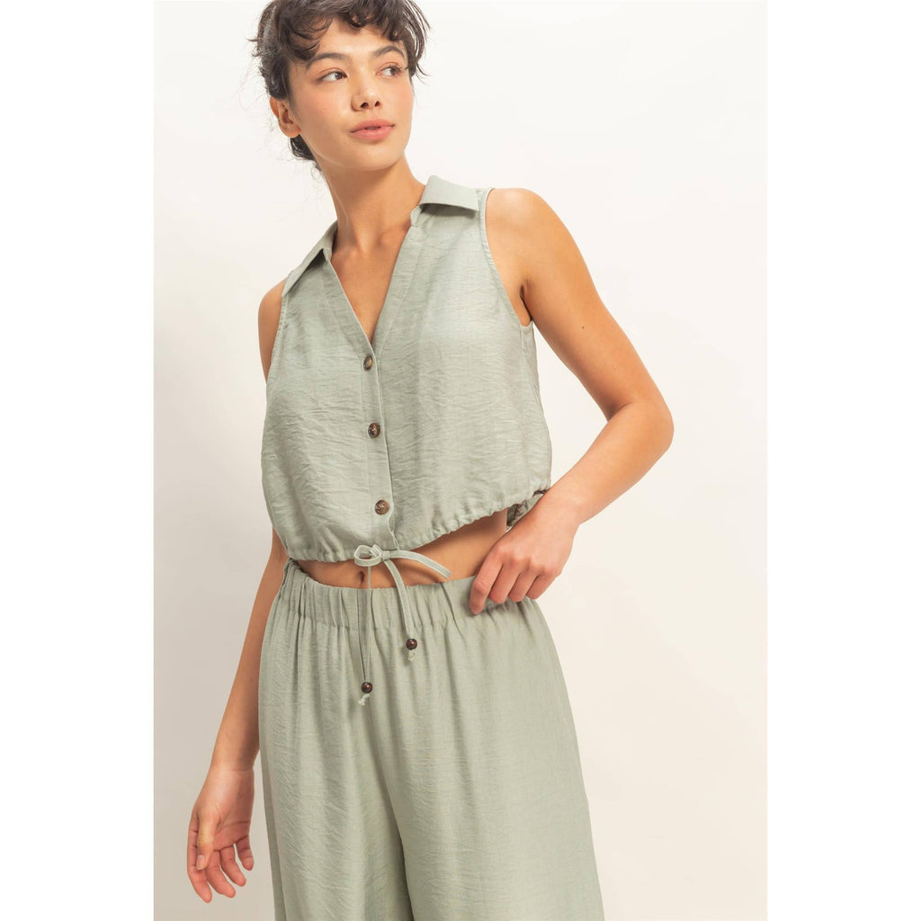 Button Front Vest & Elastic Pants Set