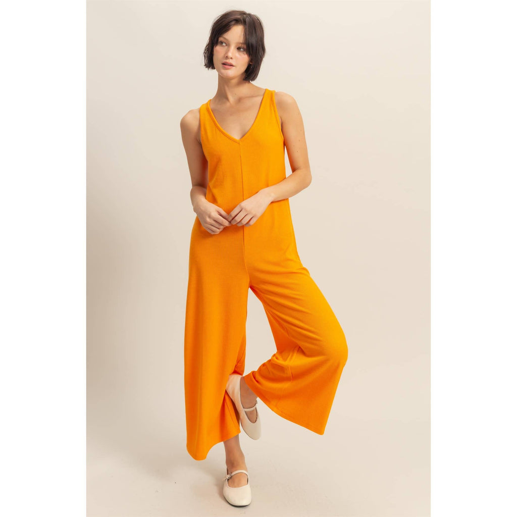 V-Neck Sleeveless Wide Leg Jumpsuit