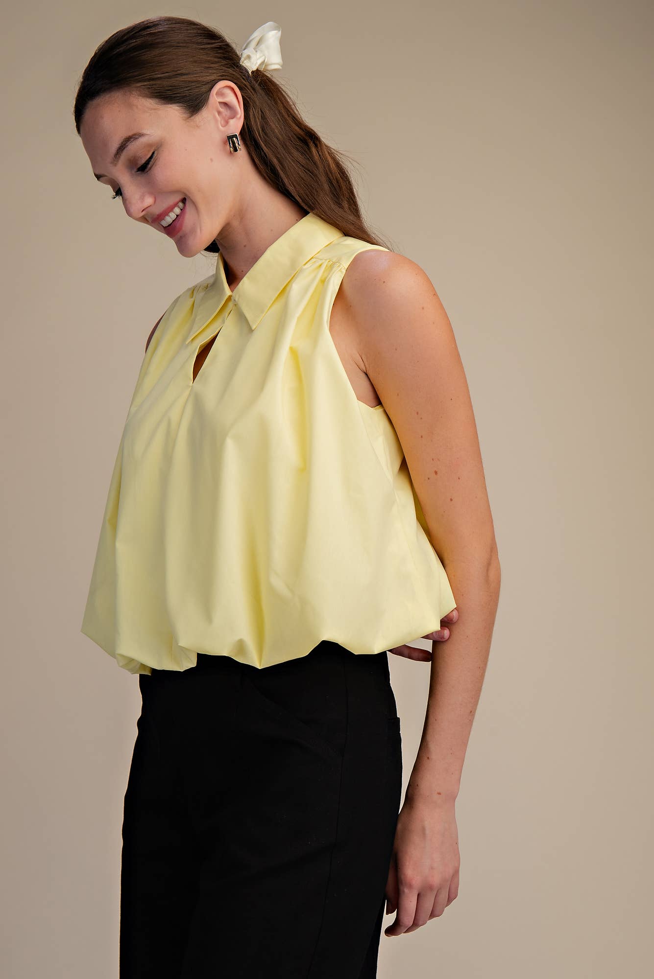 Bubble Hem Sleeveless Shirt Top