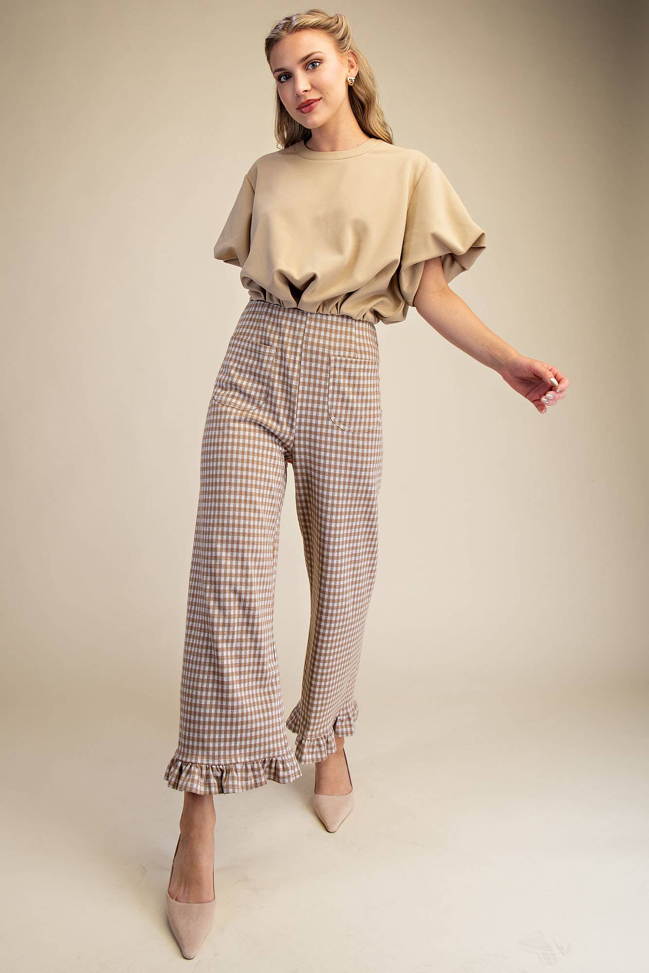 Bubble Sleeve and Hem Crop Top