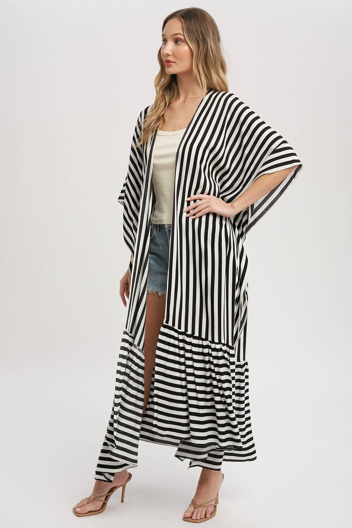 Stripe Print Women's Maxi Duster Kimono