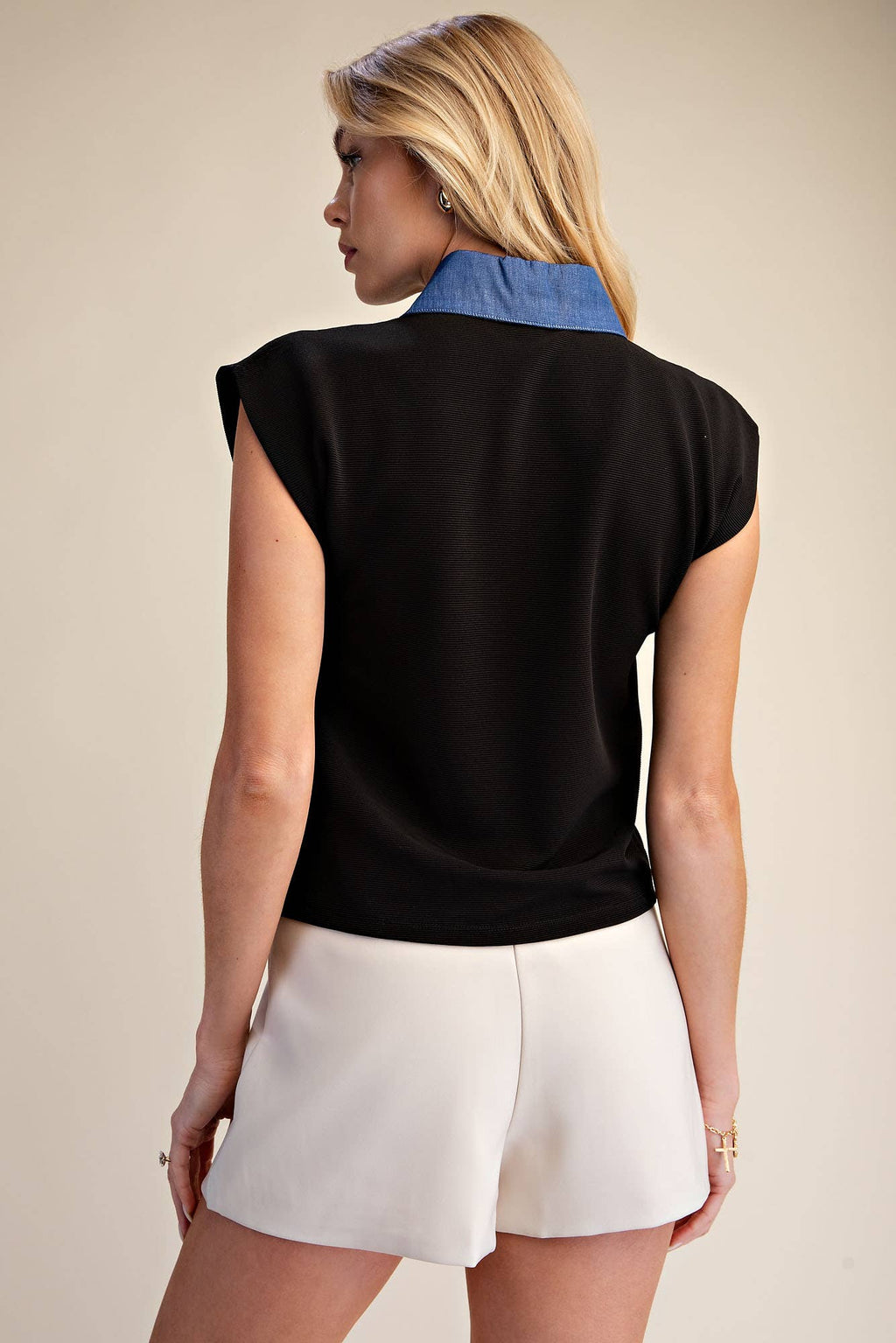 Muscle Vest Top With Collared Denim Placket