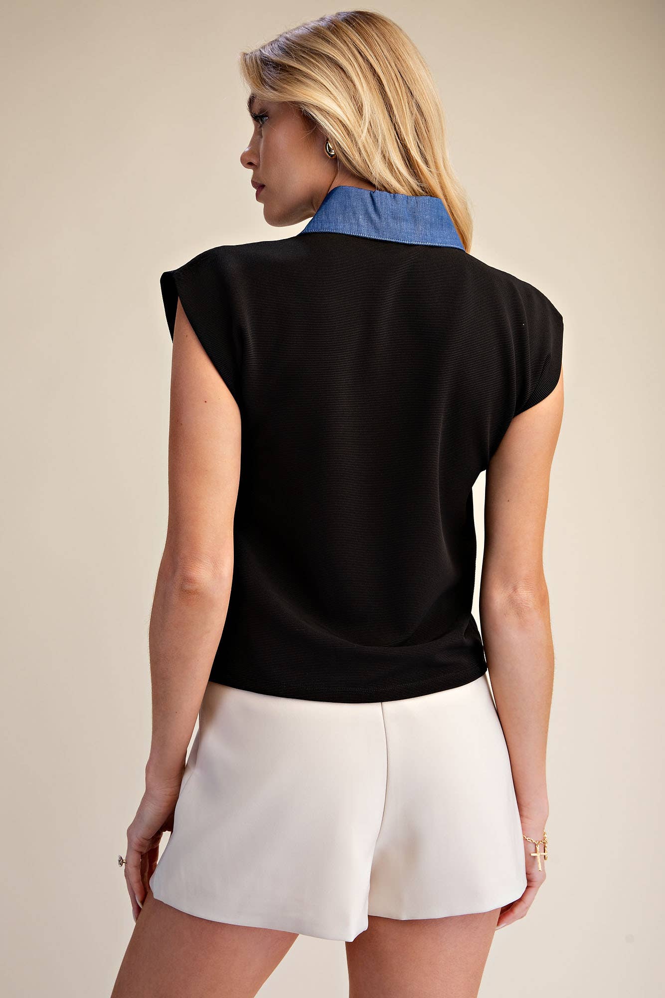 Muscle Vest Top With Collared Denim Placket