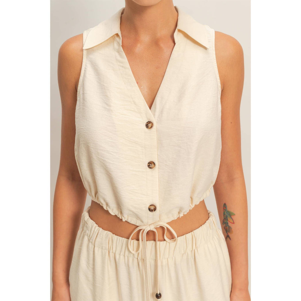 Button Front Vest & Elastic Pants Set