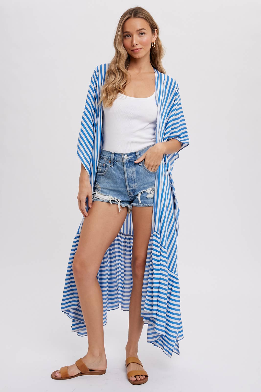 Stripe Print Women's Maxi Duster Kimono