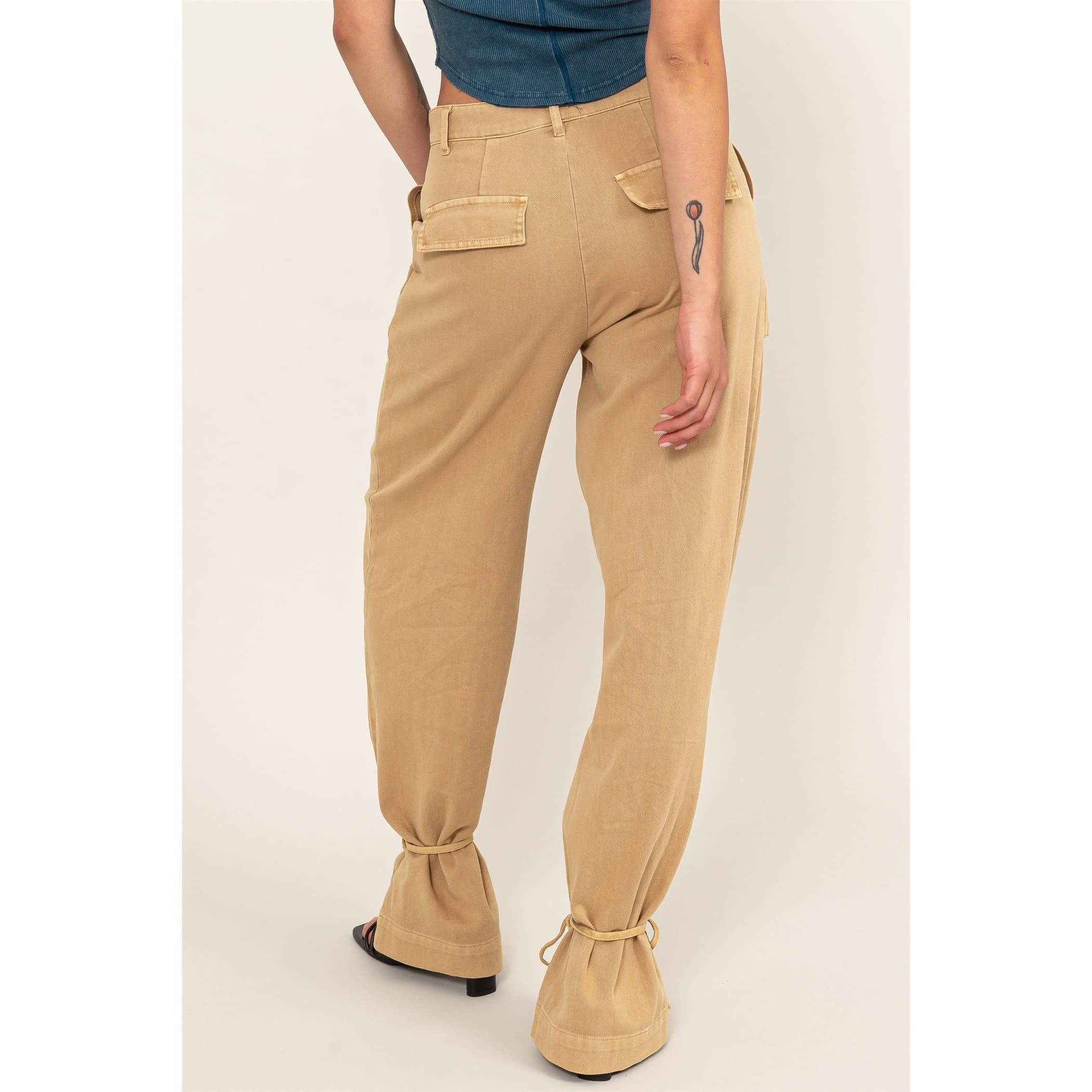 High Rise Cargo Pants With Ankle Ties