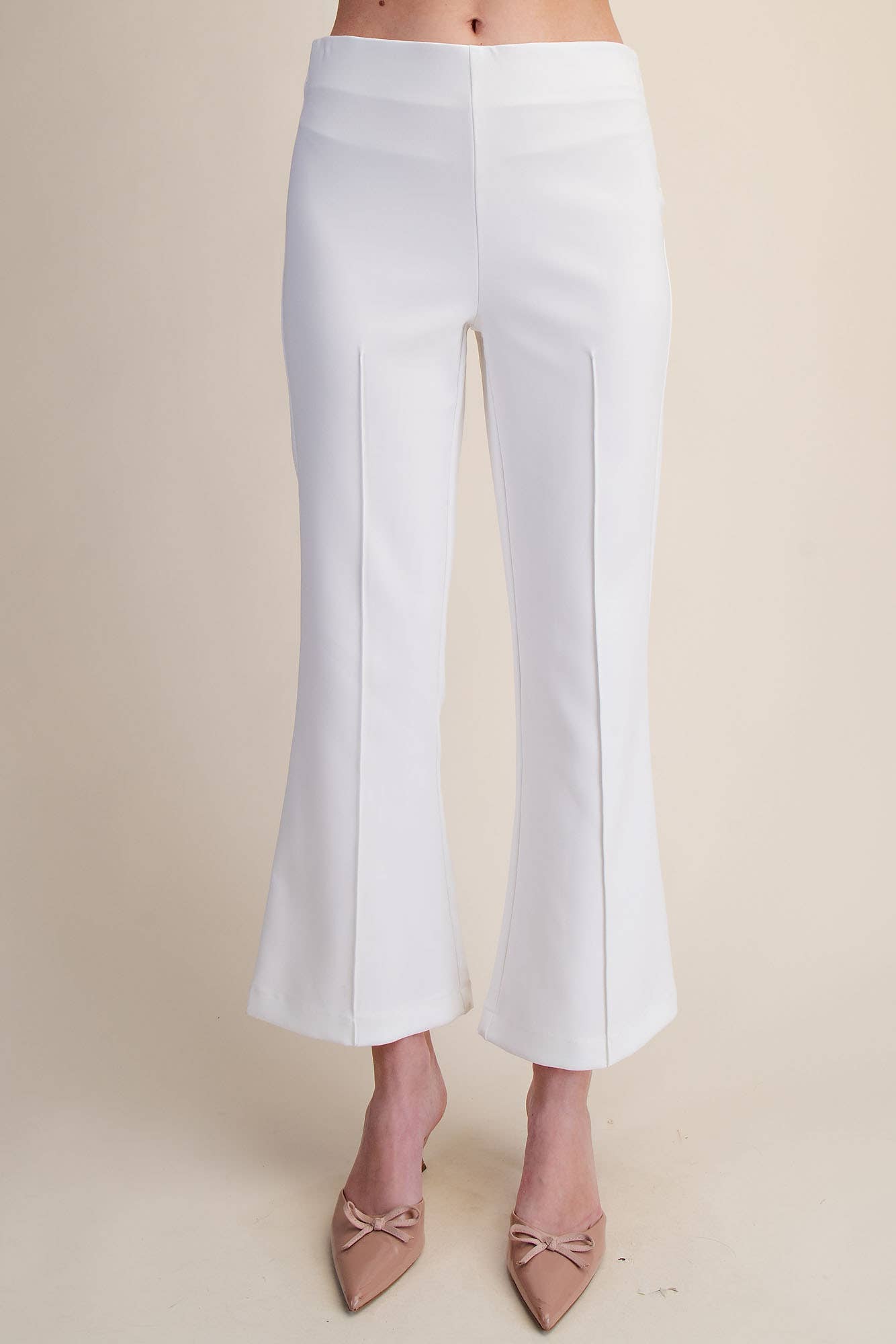 High Waist Stitch Pleats Flare Crop Stretchy Pants