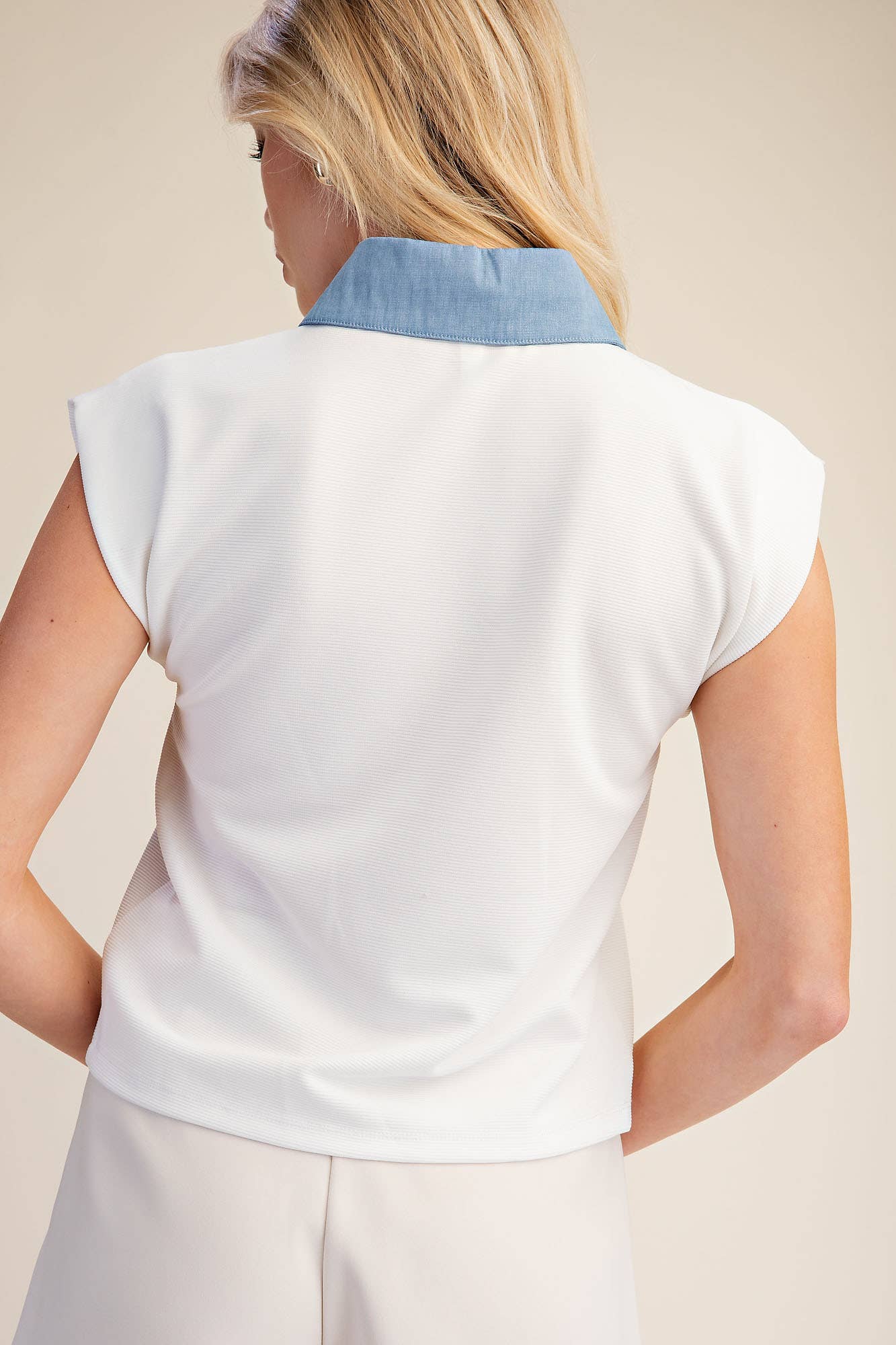 Muscle Vest Top With Collared Denim Placket