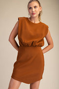Round Neck Shoulder Padded Mini Dress